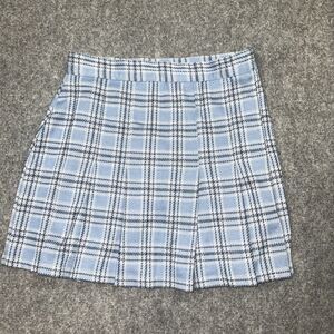 Free People  Skirt Womens Size  6 Ocean Blue Plaid Mini Honey Pleated